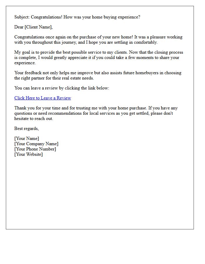 Homebuyer Post-Closing Experience Review Request Letter