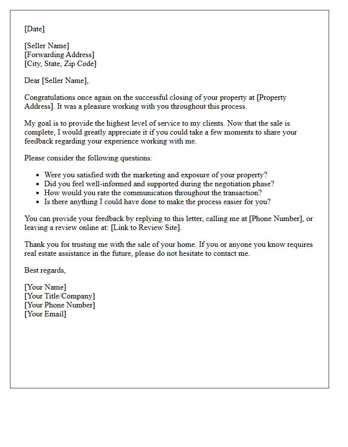 Property Seller Post-Closing Feedback Request Letter
