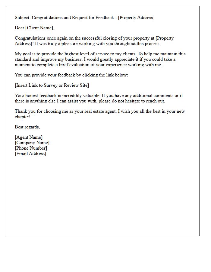Post-Closing Real Estate Agent Evaluation Request Letter