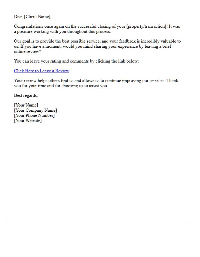 Post-Closing Online Review And Rating Request Letter