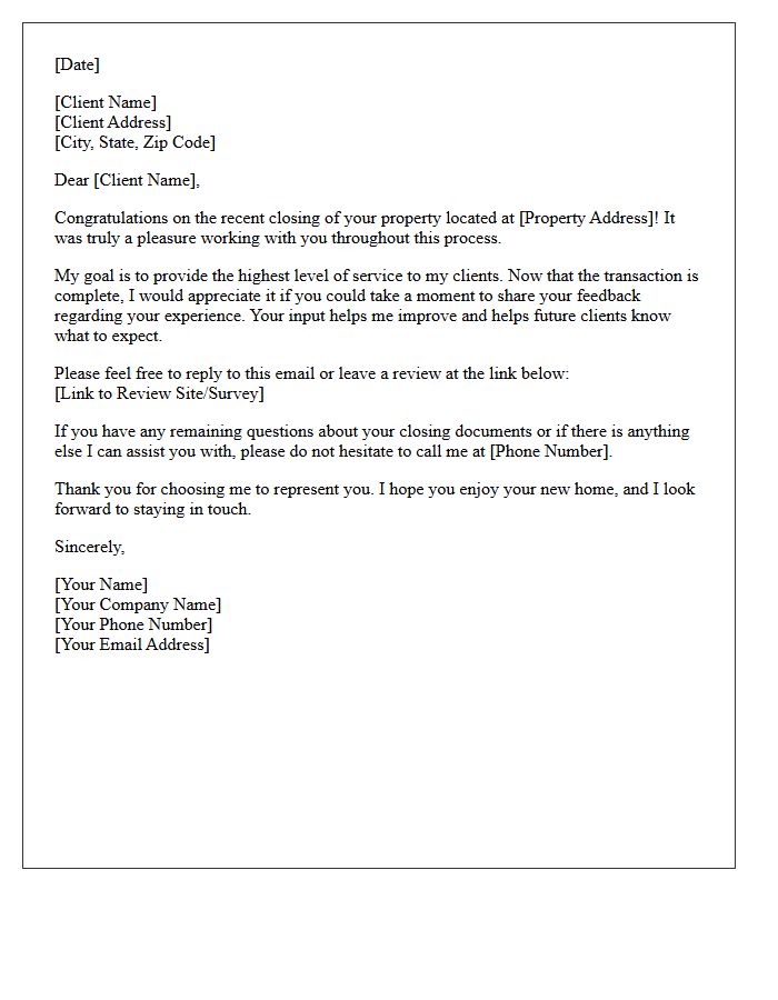 Real Estate Transaction Post-Closing Satisfaction Letter