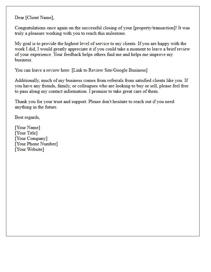 Post-Closing Referral And Review Request Letter