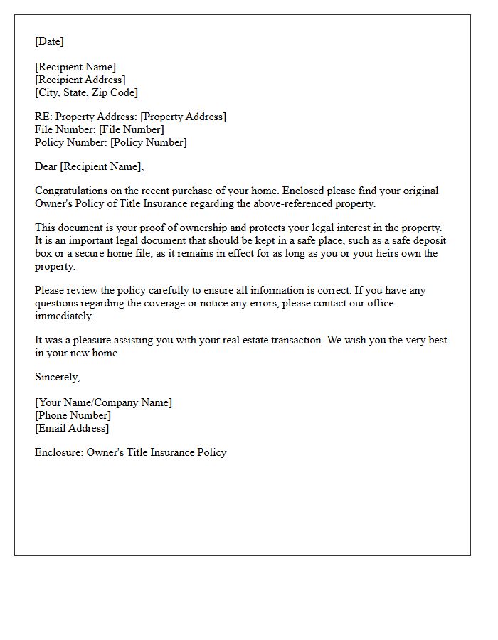 Residential Owner Title Policy Delivery Letter