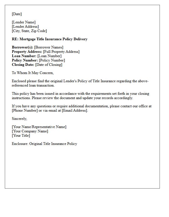 Lender Title Insurance Policy Delivery Letter