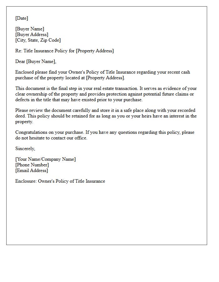 Cash Purchase Title Policy Delivery Letter