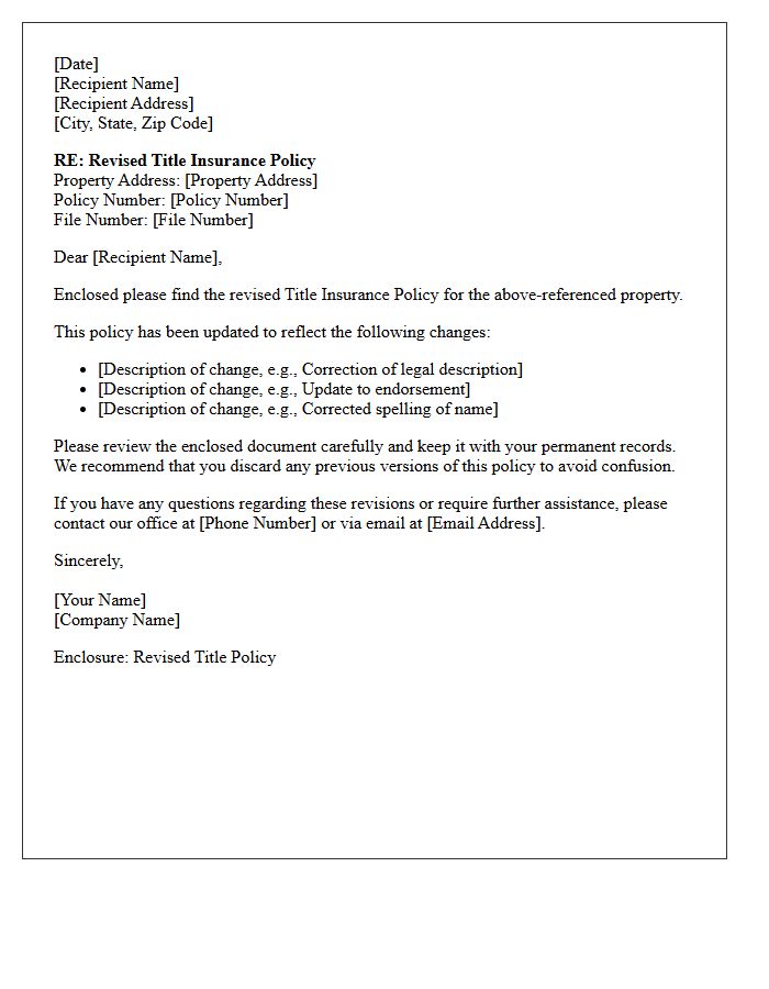 Revised Title Policy Delivery Cover Letter