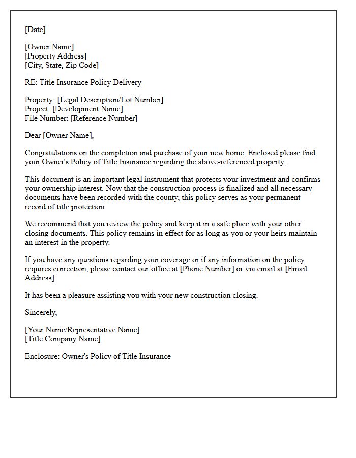 New Construction Title Policy Delivery Letter