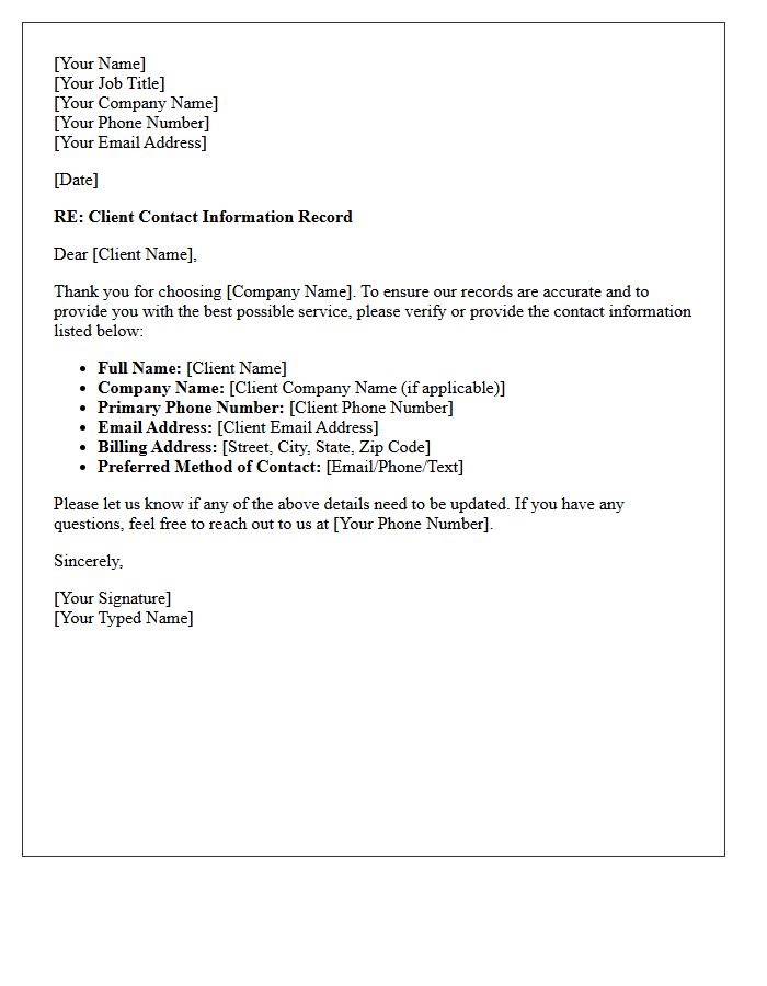 Client Name and Contact Information
