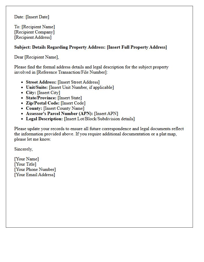 Subject Property Address Details