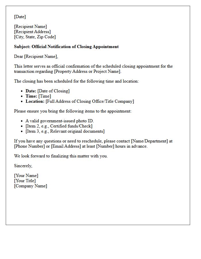 Official Closing Appointment Time