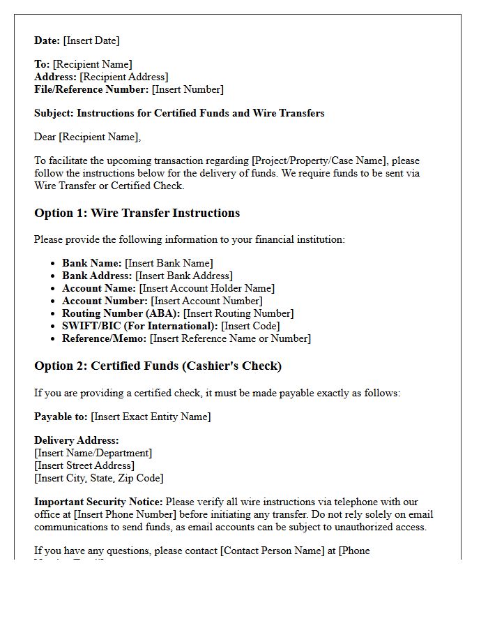 Certified Funds and Wire Transfer Instructions