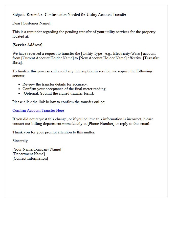 Utility Account Transfer Confirmation Reminders