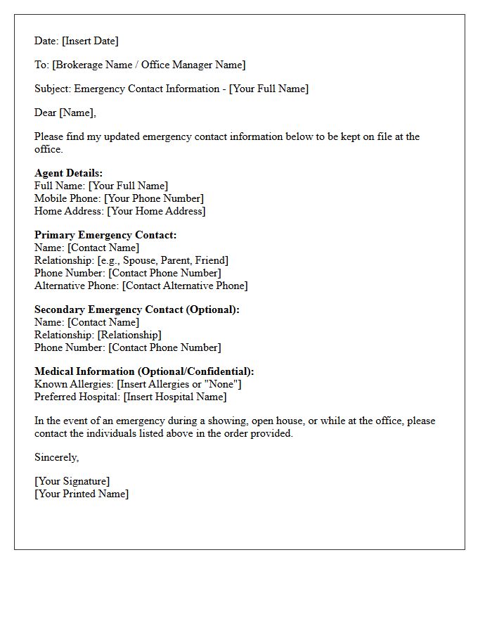 Real Estate Agent Emergency Contact Information