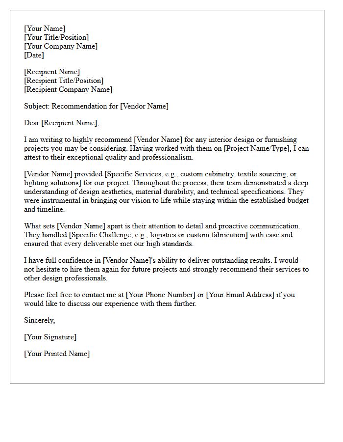 Interior Design Vendor Recommendation Letter