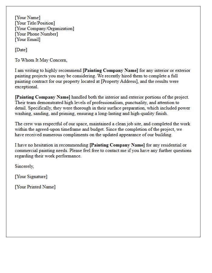 Interior and Exterior Painting Vendor Recommendation Letter