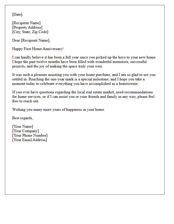 Celebrating Your First Home Anniversary Letter