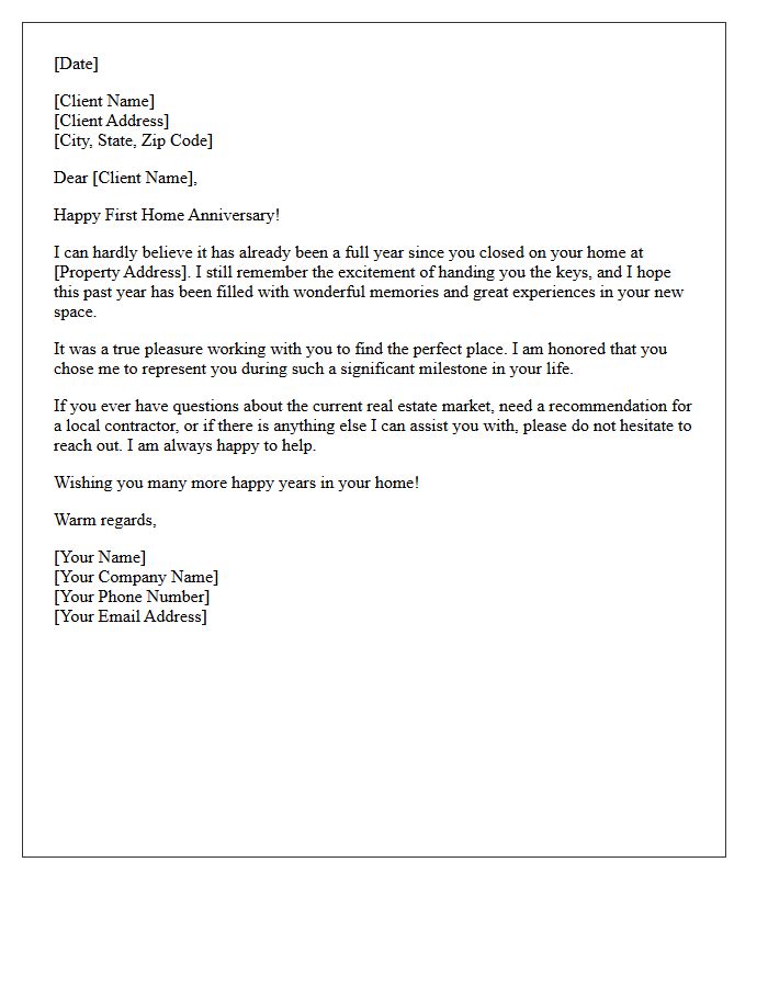 Client First Home Anniversary Appreciation Letter