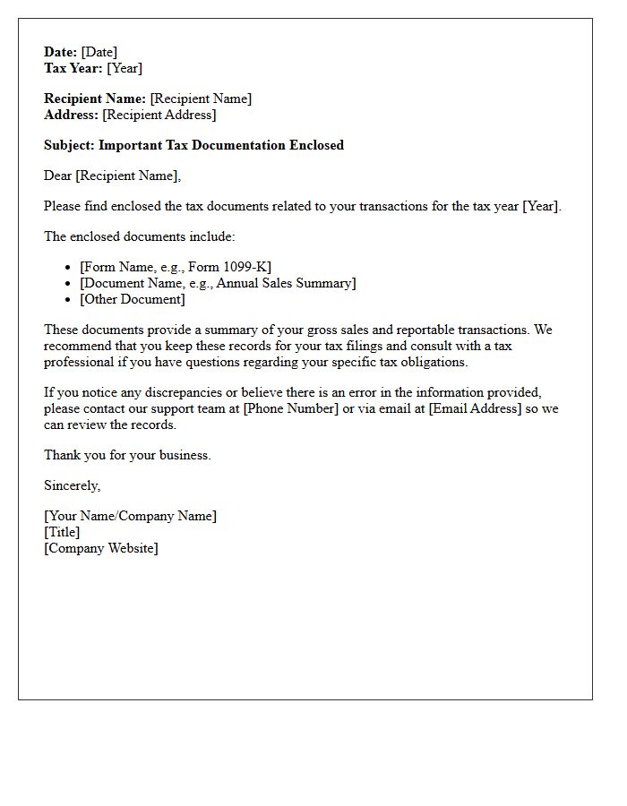 Seller Tax Document Enclosure Cover Letter