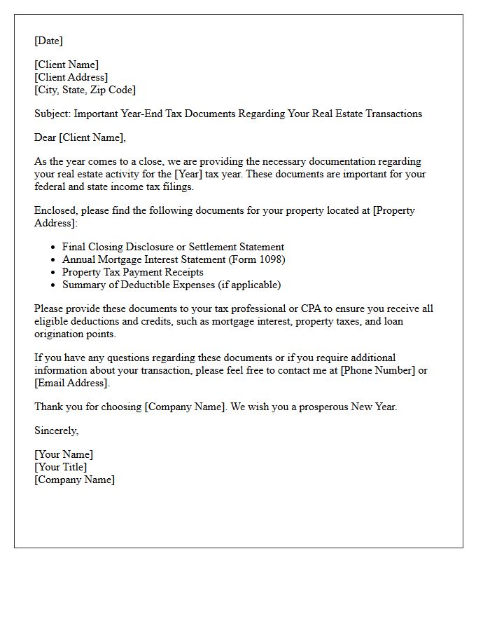 Year-End Real Estate Tax Document Letter