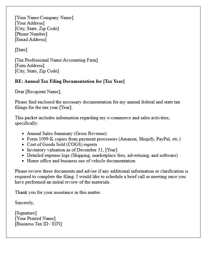 Annual Seller Tax Filing Packet Cover Letter