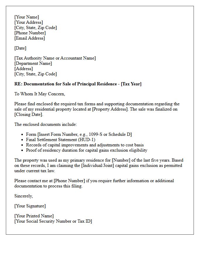 Residential Home Sale Tax Form Cover Letter