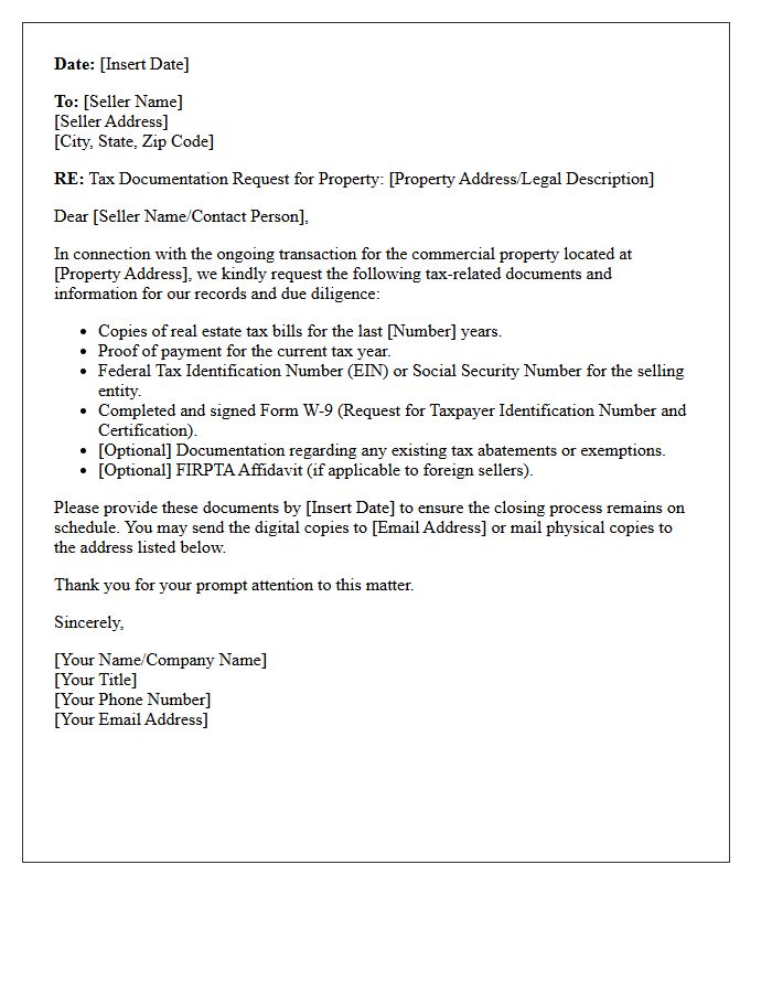 Commercial Property Seller Tax Document Letter