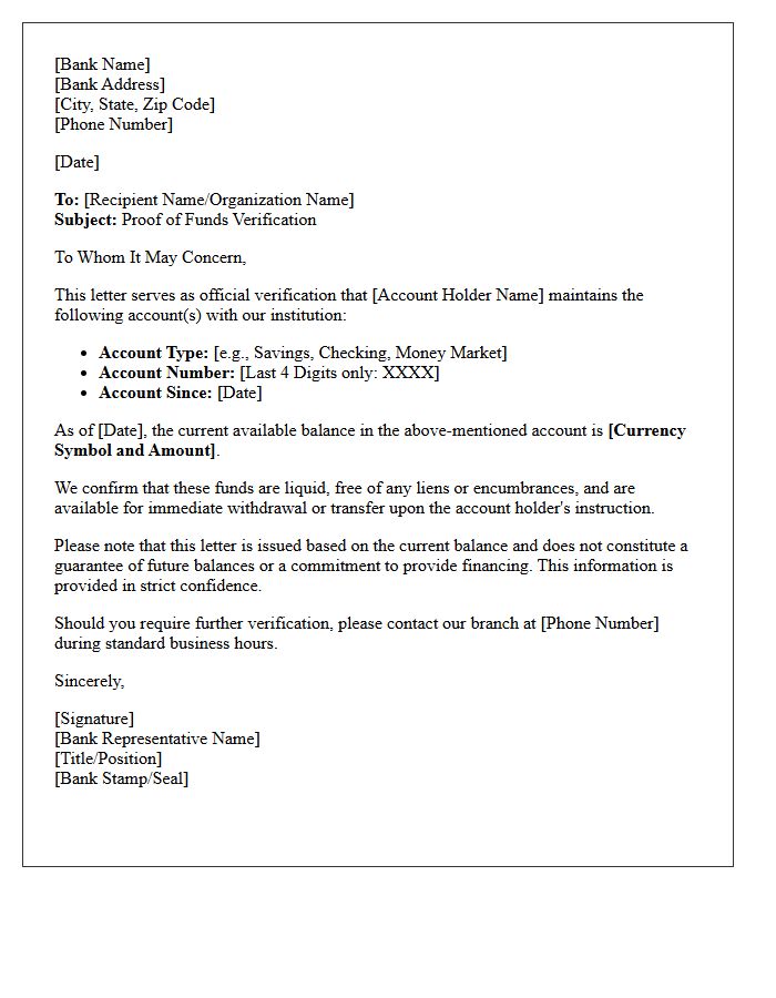 Proof of Funds Verification Letter