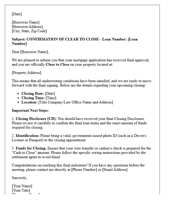Clear to Close Confirmation Letter