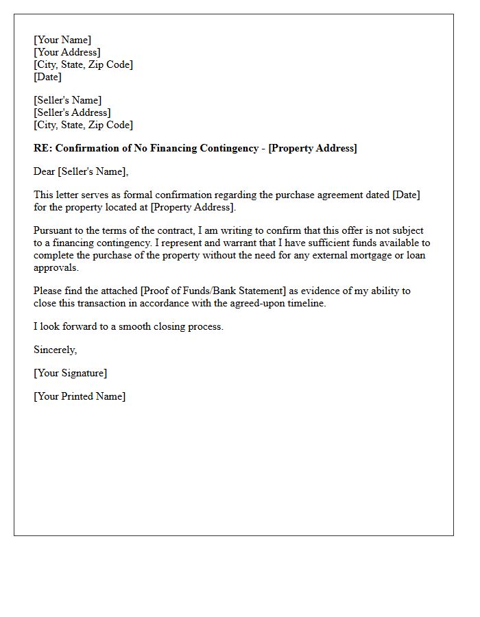 No Financing Contingency Confirmation Letter