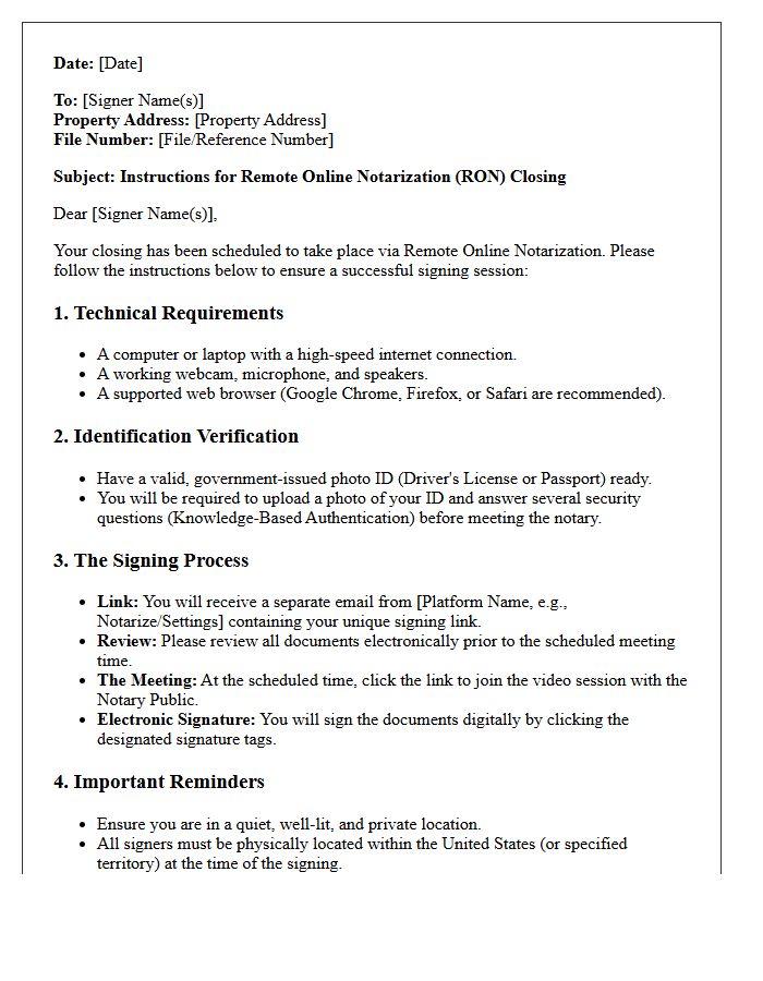 Remote Notary Closing Instructions Letter