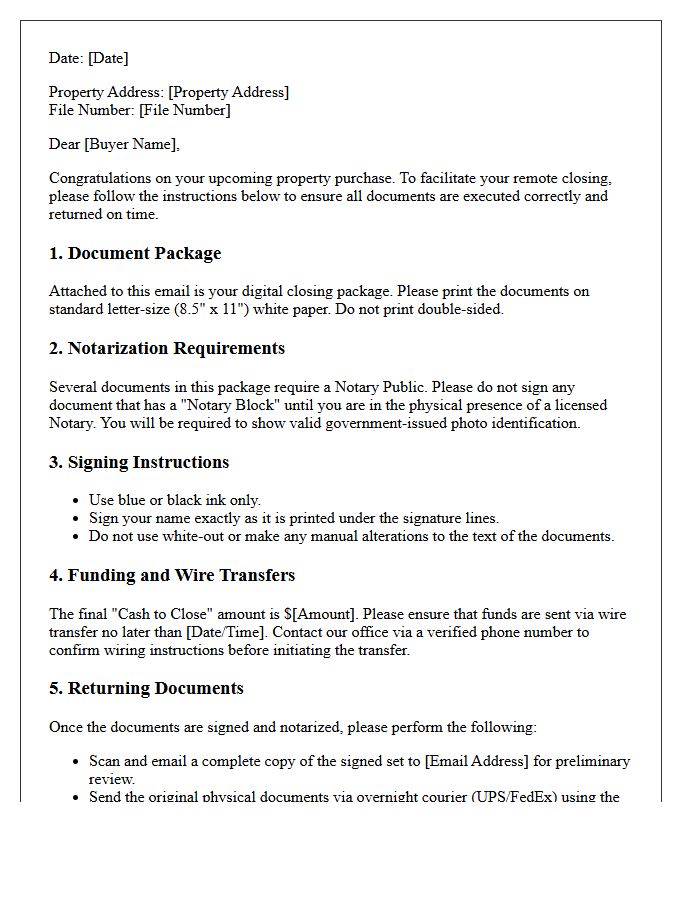 Buyer Remote Closing Instructions Letter