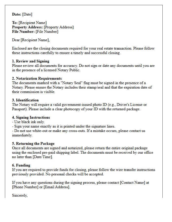 Mail-Away Remote Closing Instructions Letter