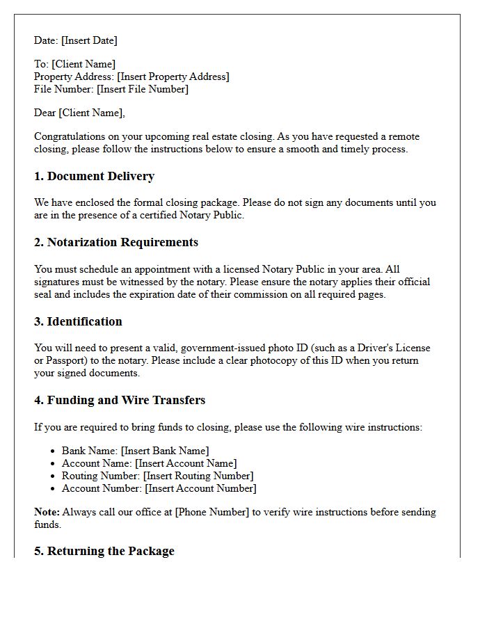 Title Company Remote Closing Instructions Letter