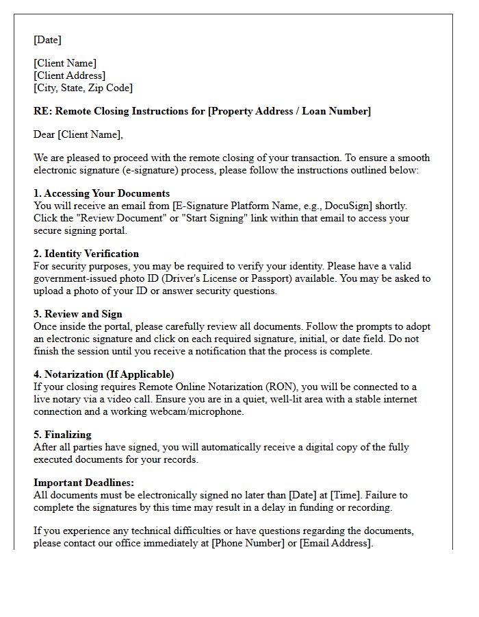 Electronic Signature Remote Closing Instructions Letter