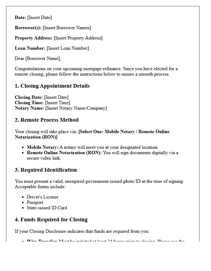 Refinance Remote Closing Instructions Letter