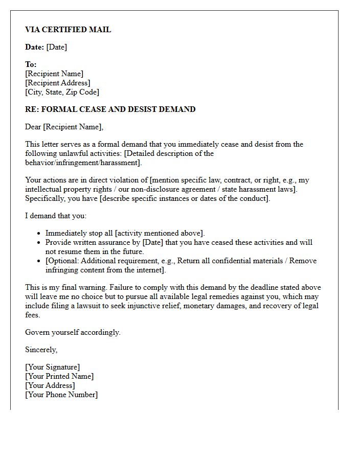 Explicit Demand to Cease and Desist