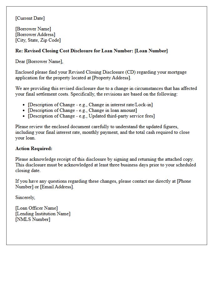 Revised Closing Cost Disclosure Letter
