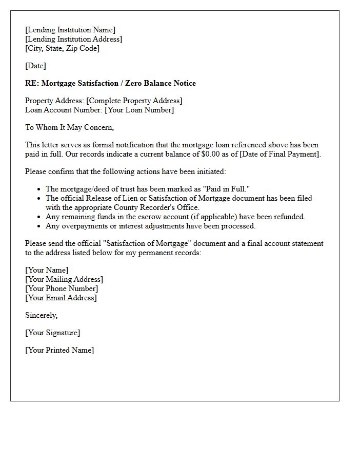 Zero Balance Mortgage Payoff Letter