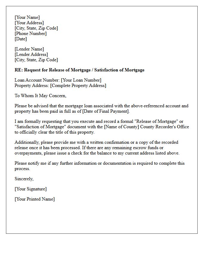 Real Estate Mortgage Payoff Release Letter