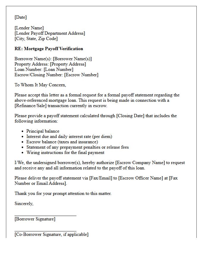 Escrow Mortgage Payoff Verification Letter