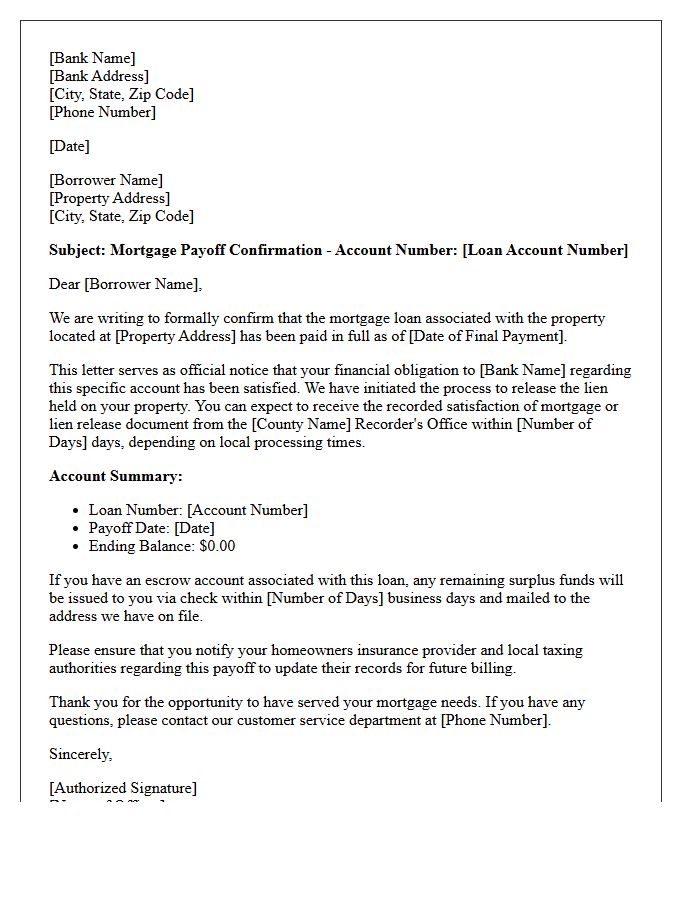 Bank Mortgage Payoff Confirmation Letter