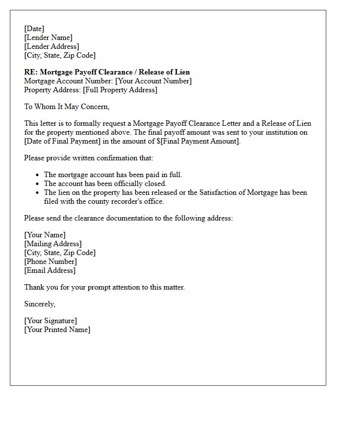 Closing Mortgage Payoff Clearance Letter
