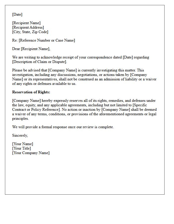 Standard Reservation of Rights Clause