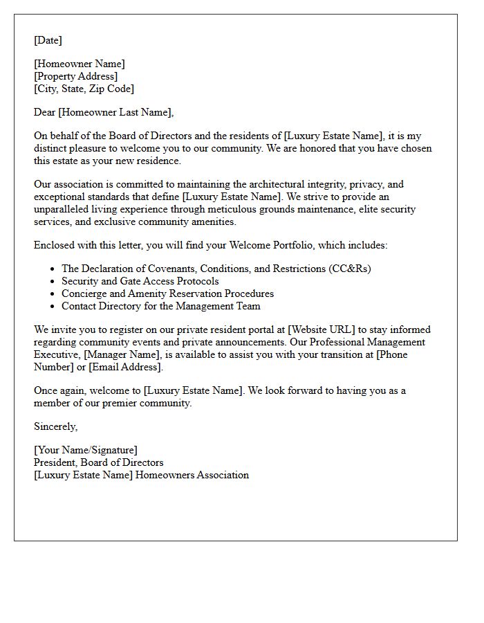 Luxury Estate Homeowner Association Welcome Closing Letter