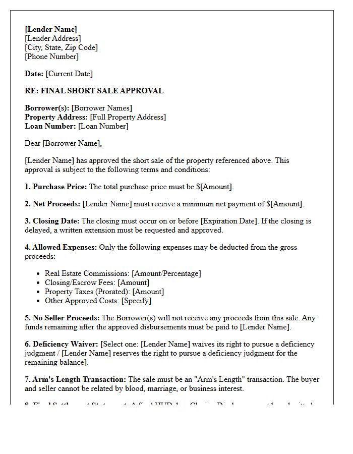 Lender Final Short Sale Approval Letter