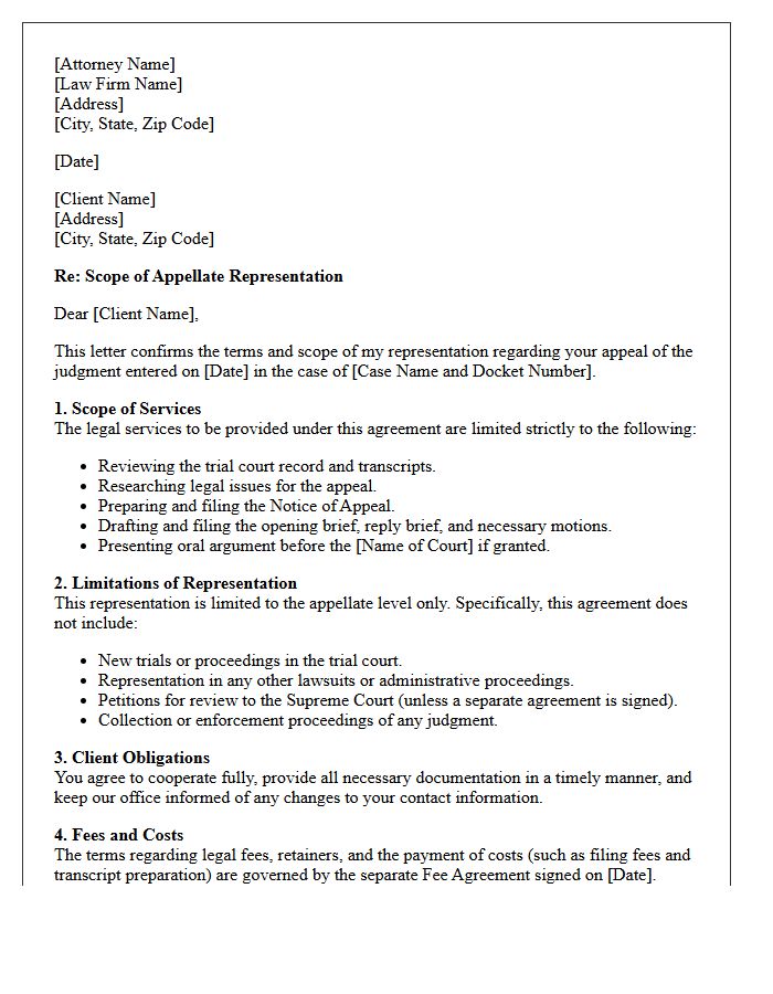Scope of Appellate Representation Letter Provision