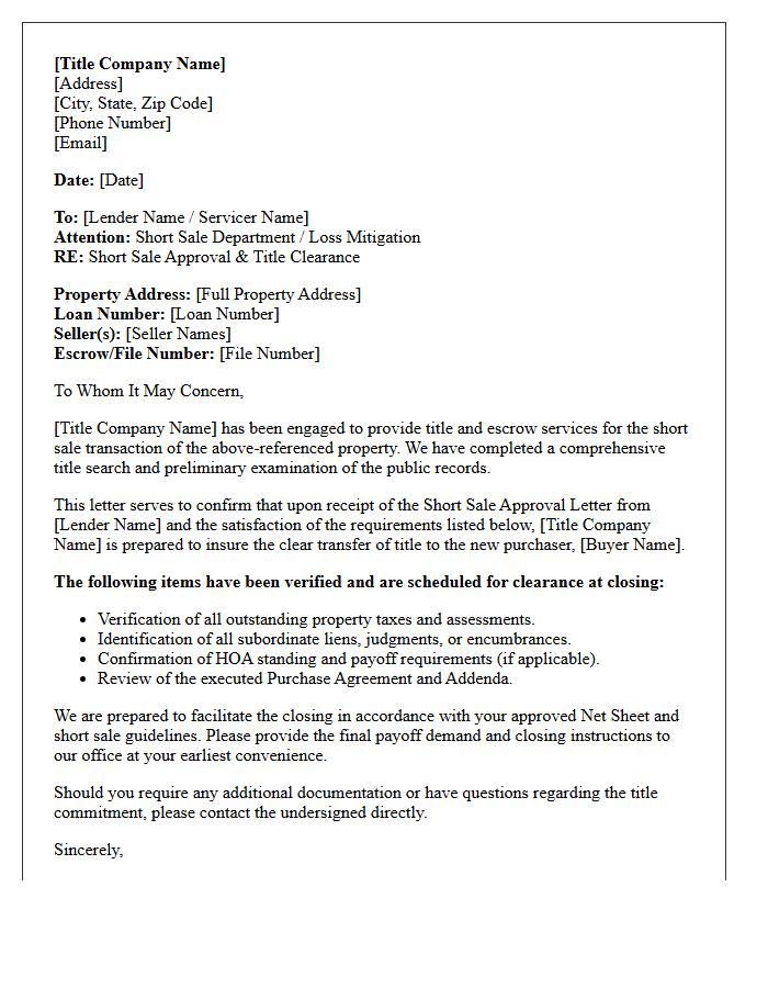 Title Company Short Sale Clearance Letter
