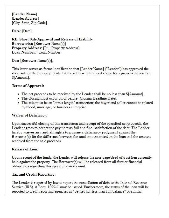 Deficiency Waiver Short Sale Approval Letter