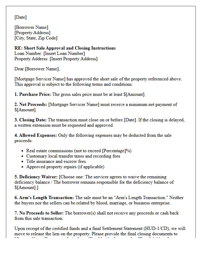 Mortgage Servicer Short Sale Closing Letter