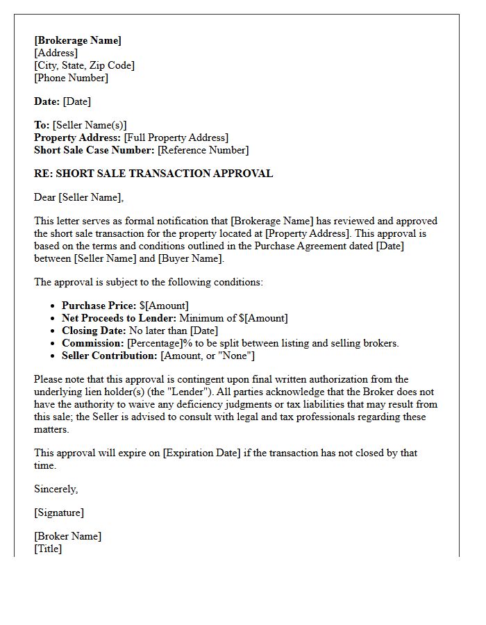 Broker Short Sale Transaction Approval Letter